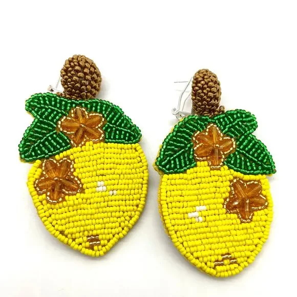 Lemon Beaded Statement Earrings: Handmade Summer Fruit Jewelry - Picture 10 of 10